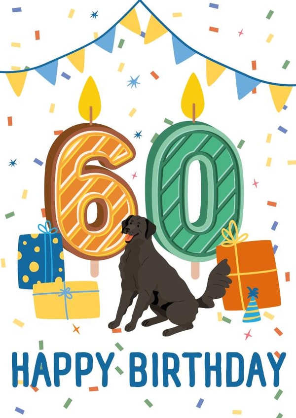 Fun 60th Birthday Card - Party Dog created by Beth Frost Art