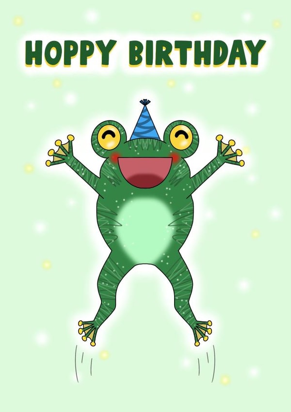 Cute Hoppy Birthday frog themed birthday card created by Lauren Prizeman