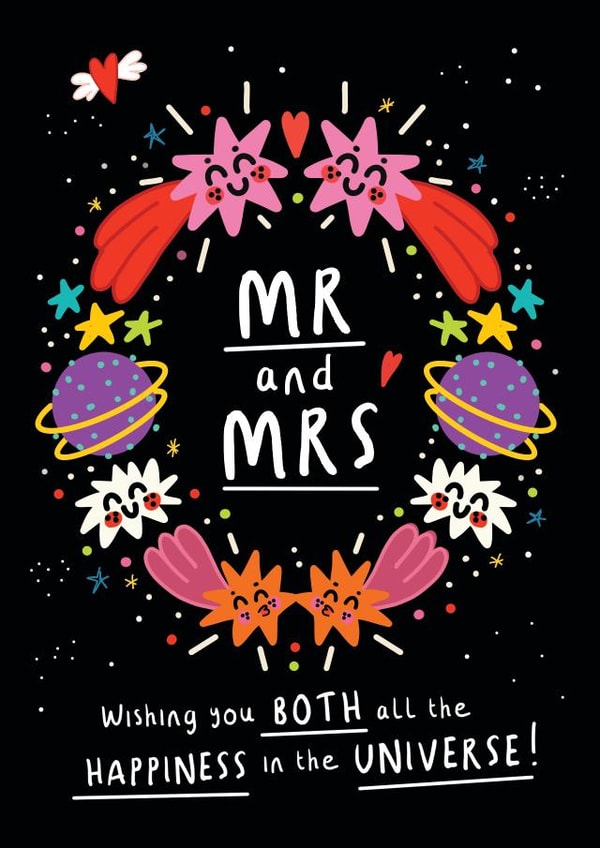 AN OUT OF THIS WORLKD WEDDING CARD. FOR THEM. created by NICHOLA COWDERY ILLUSTRATIONS 