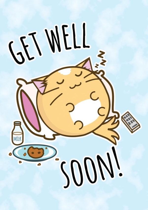 Cute Get Well Soon Card - Kawaii Cat created by Brainbox Candy