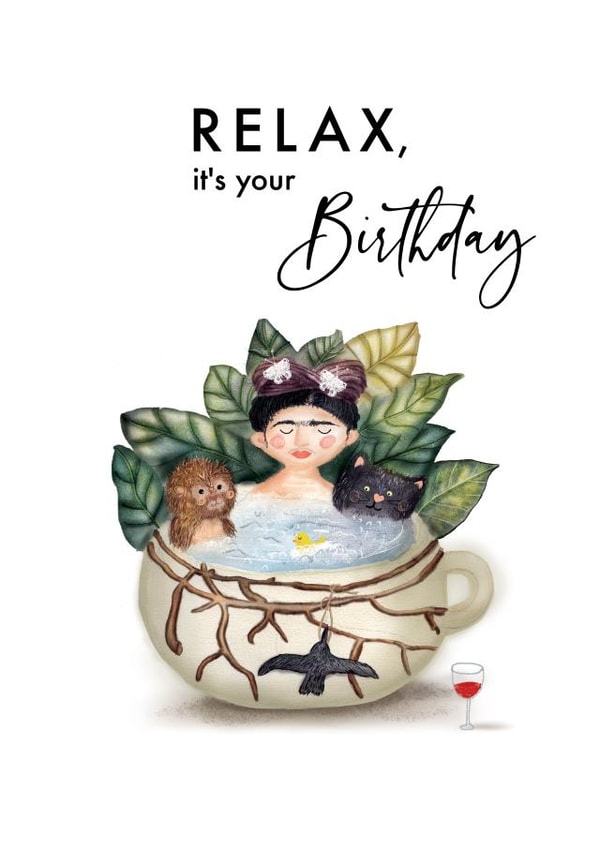 Cute Frida Kahlo RELAX Birthday Card created by Sorina Bogiu