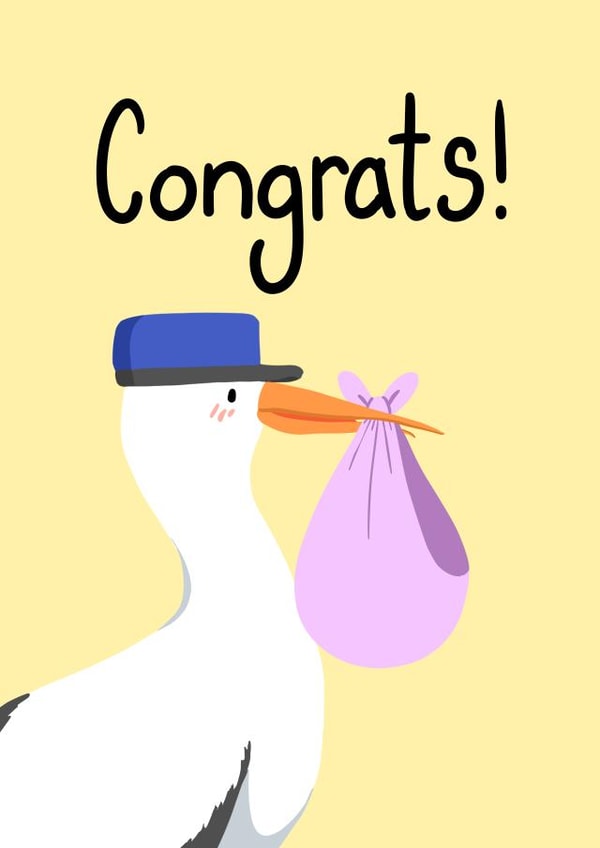 Cute New Baby Card - Stork and Bundle created by Emil's Doodles
