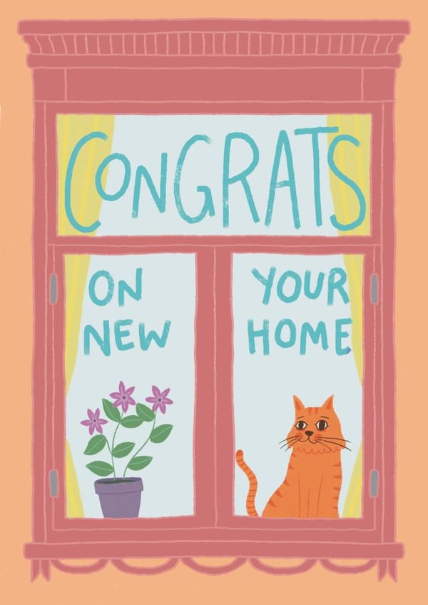 Cute and Colourful New Home Card - Window Cat - Congrats on Your New Home created by drawnonna