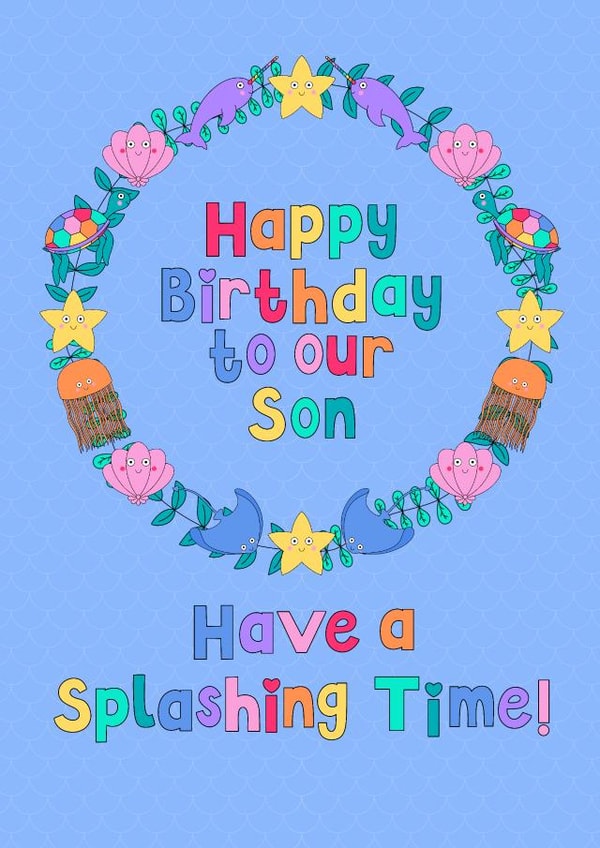 Cute, under water, sea creature themed birthday card for your son. created by Pleasant Perricot
