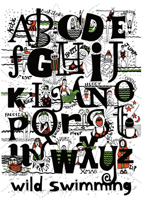 Funny wild swimming card, blank inside, suitable for any occasion. created by Willamina Wild