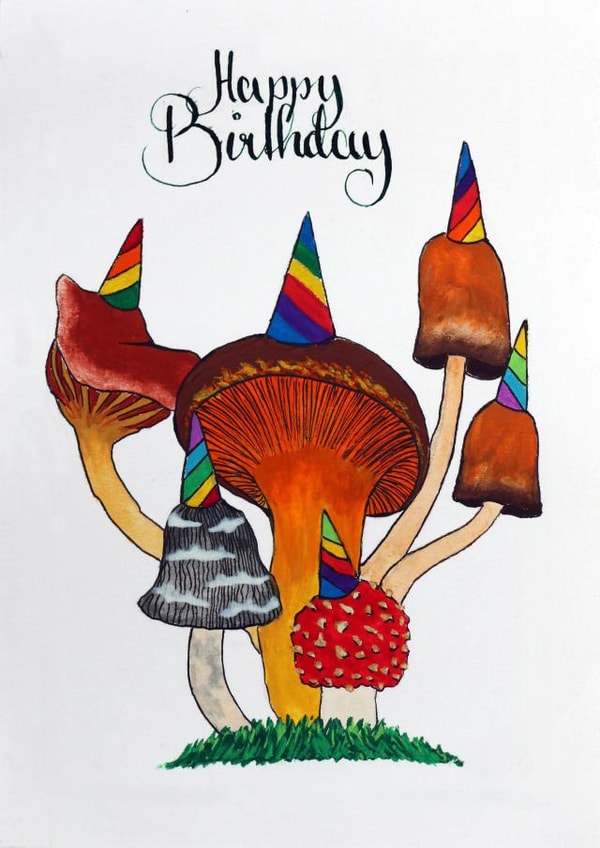 Birthday Card - Mushroom with Party Hats created by artmilli