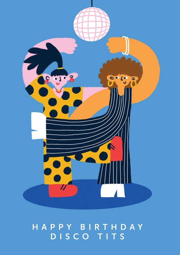 Funny Illustrated Disco Dancing Birthday Card - Disco Ball - Dancing created by Lucy Maggie Designs