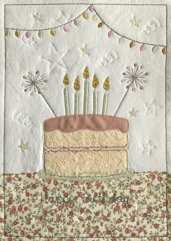 Cute Birthday Cake Card - Textile Craft Card - Embroidered Birthday Cake Card created by Tickle and Thread