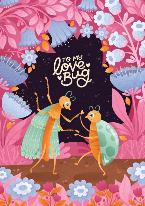 Cute Illustrated Anniversary/Valentine's Day Card | To My Love Bug created by Nyassa Hinde