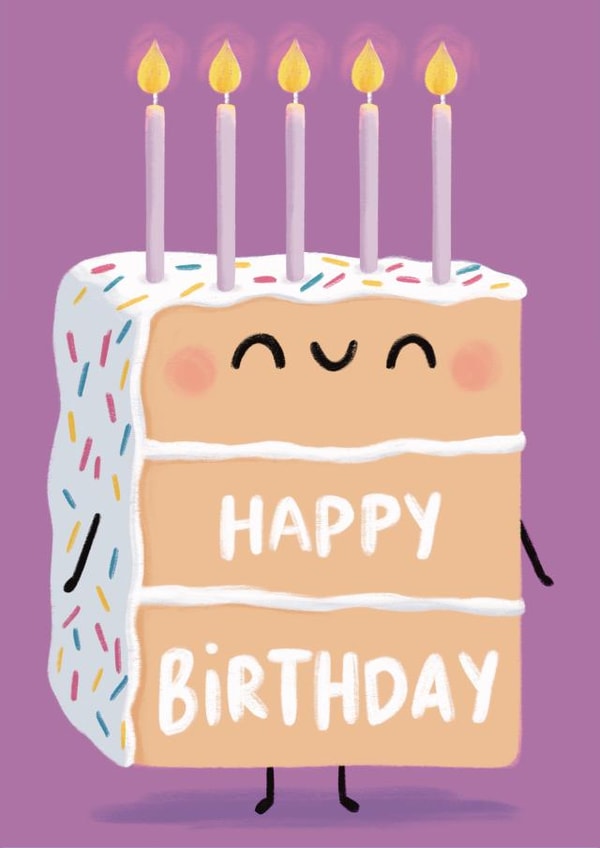 Cute Happy Birthday Cake Card - Rainbow Funfetti Vanilla Jellycat Cake created by Sophie Kent Illustration