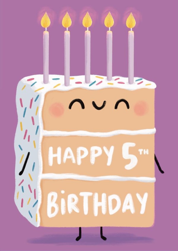 Cute 5th Birthday Cake Card - Rainbow Funfetti Vanilla Cake created by Sophie Kent Illustration