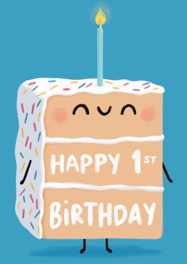 Cute 1st Birthday Cake Card - Rainbow Funfetti Vanilla Cake created by Sophie Kent Illustration