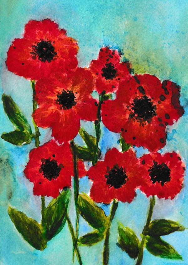 Pretty red poppy flower card, any occasion, just to say, birthday, thank you created by Erin Marie Scott