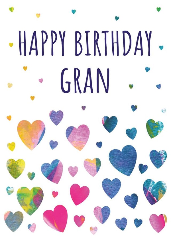 Gran Birthday Card - Colourful Hearts - Abstract Art created by size3art