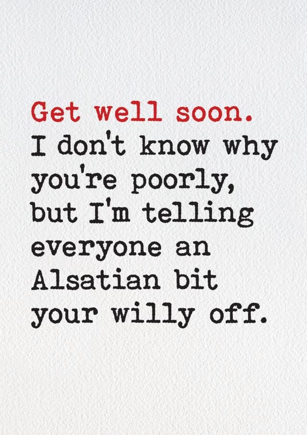 Funny Get Well Soon Card  - Alsatian Accident! created by Brainbox Candy