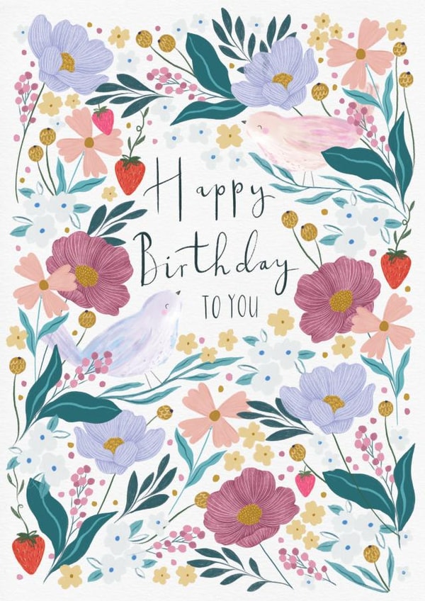 Pretty Birthday Card - Birds - Flowers created by Holly & Wildflower