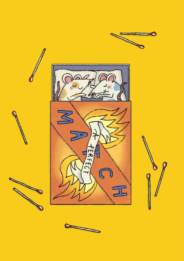 A Perfect Match - Cute Anniversary Card - Dating App - Gender Neutral - Mouse created by Saffron Russell