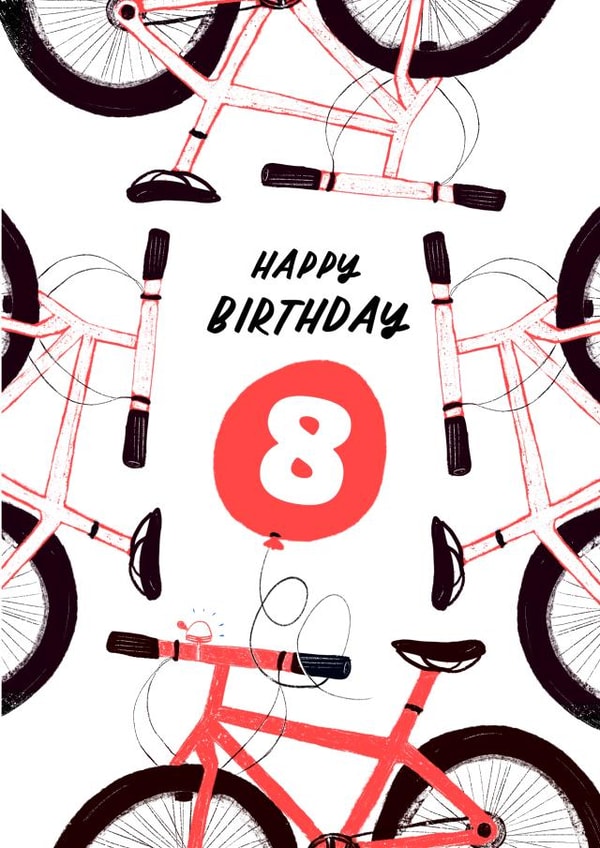 Classic Birthday Card - 8 years old - Illustration Red Bike created by patternmuse