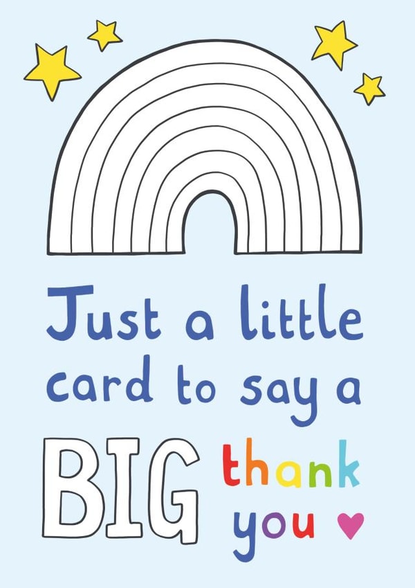Colour In Rainbow Big Thank You Card for Teachers or Teaching Assistants created by Hazel Fisher Creations