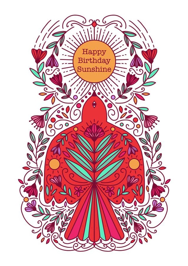 Pretty Birthday Card for Friend or Partner - Happy Birthday Sunshine - Folk Art created by Stephanie Mcrae