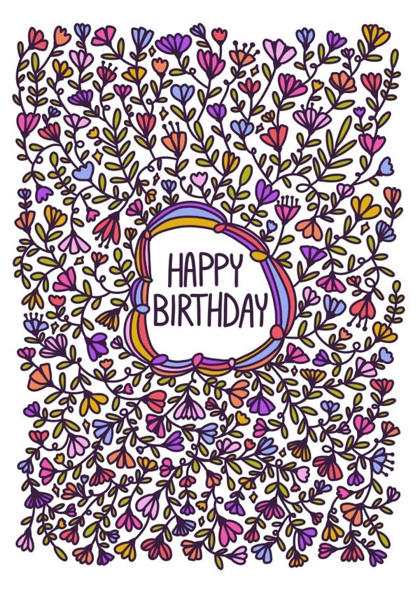 Pretty Birthday Card for Friends and Family - Floral Line Art - Happy Birthday created by Stephanie Mcrae