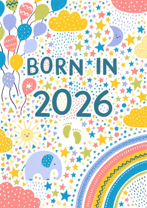 Pretty New Baby Card - Born in 2026 created by Pear Tree Press