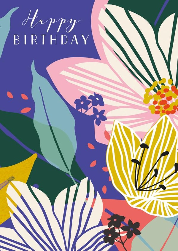 Happy Birthday - Abstract Floral - all over print created by Laura Darrington Design Ltd.