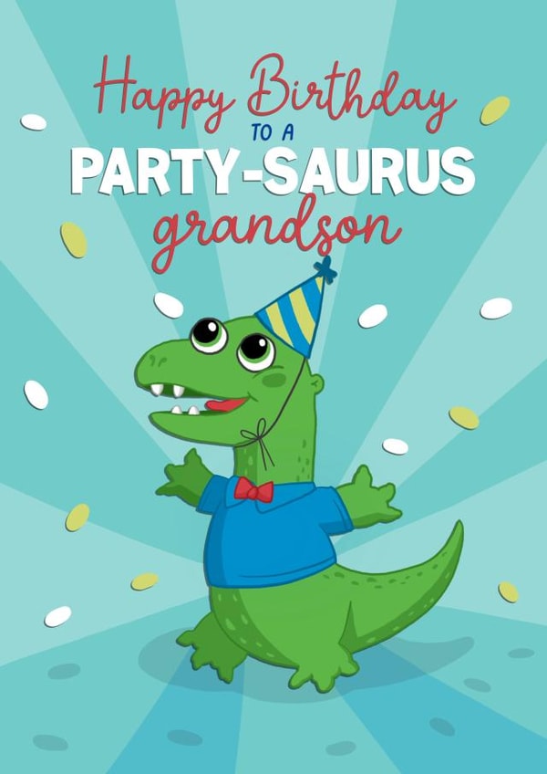 Funny Dinosaur Card for Grandson - Partysaurus Cute Dinosaur Card for him created by Running with Scissors