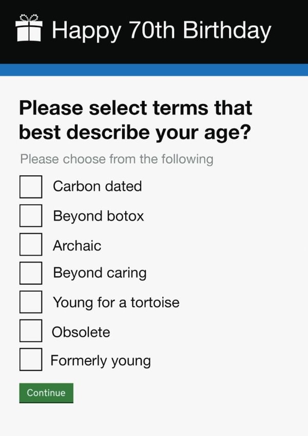 Funny Birthday Card - 70th - Government Gateway Form created by Pottsy Prints