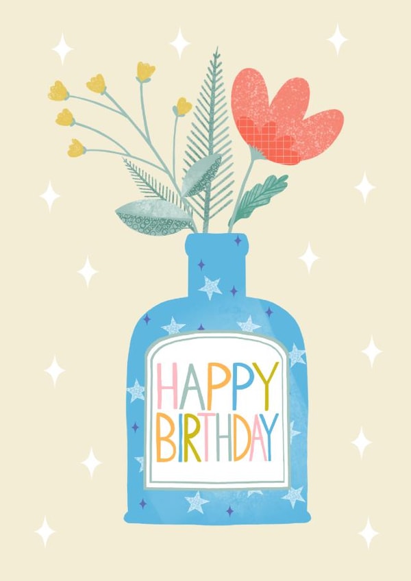Colourful Floral Birthday Card - Flowers in Bottle - Happy Birthday created by Louise Brainwood