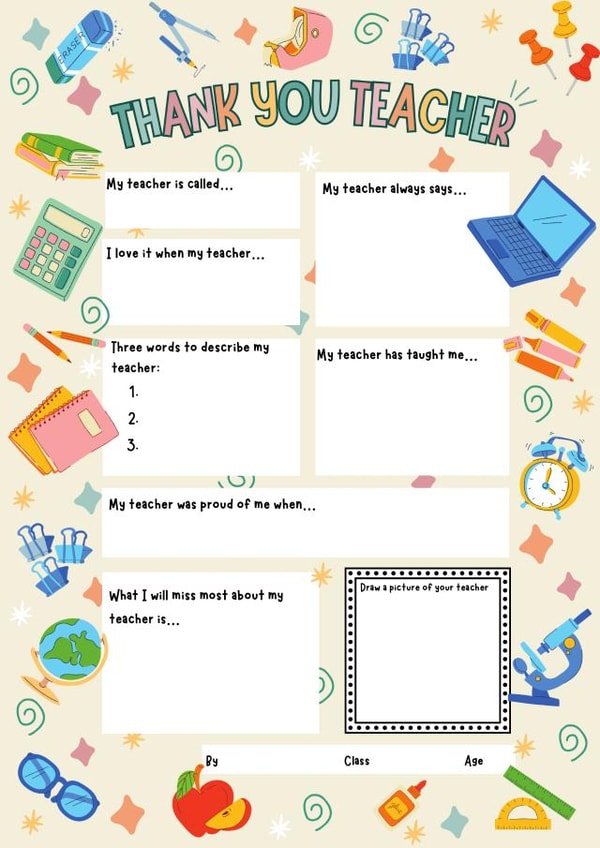 Heartfelt Thank You Card - Teacher - Fill In created by Oh So Jottie Designs 