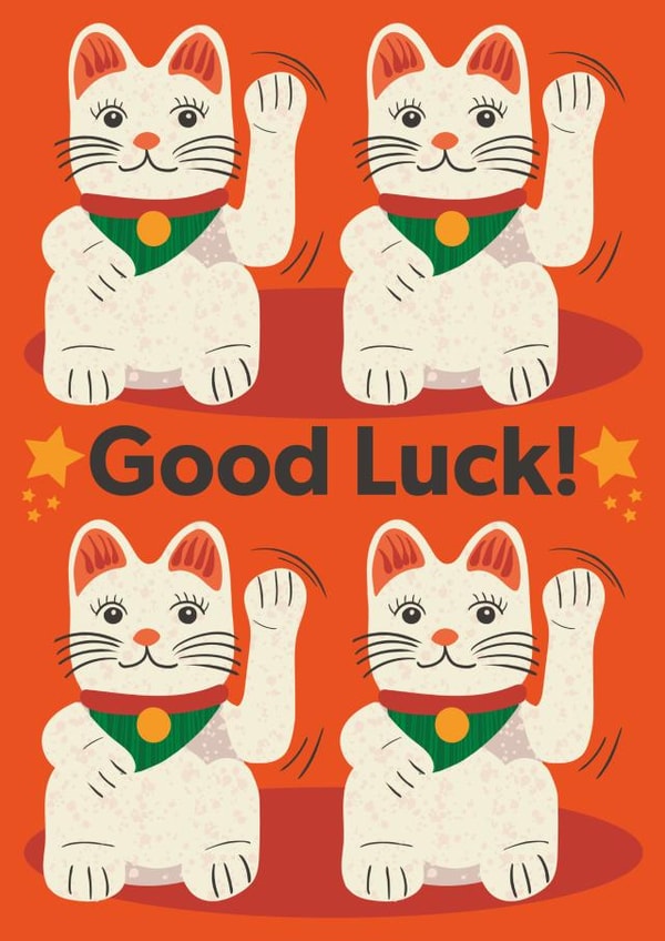 Good Luck Card - Waving Cat created by Minnie and Maurice