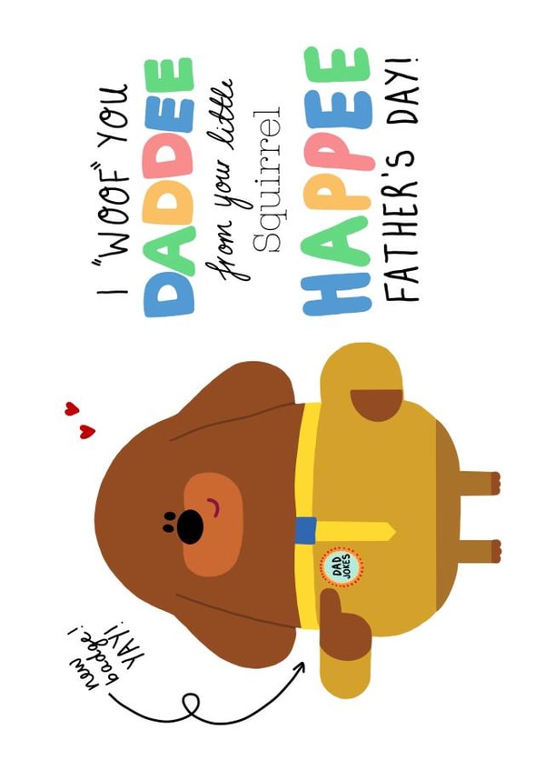 Cute Duggee card from your little squirrel. Perfect for kids, favourite cartoon created by Pork Chop Designs