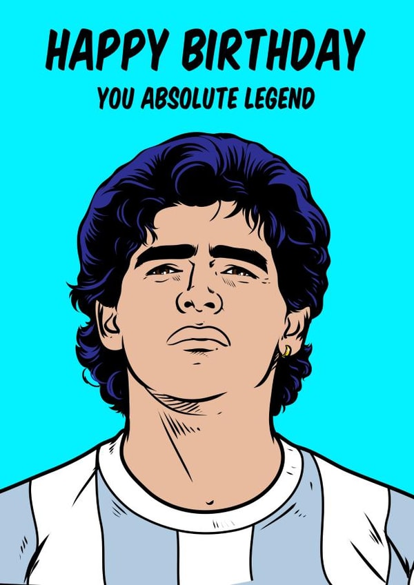 Happy birthday card featuring legendary football player, Diego Maradona. created by Graham Sanders