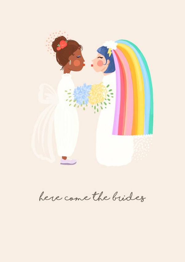 Pretty Wedding Card - Here Come the Brides - LGBTQ+ created by URGHH Card Co.