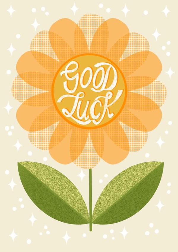 Cute Retro Flower Good Luck Card - Yellow Daisy created by Louise Brainwood