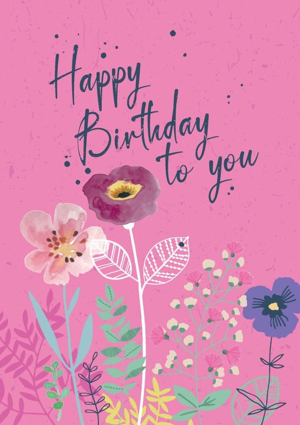 Happy birthday to you Card for broad range of recipients-Pretty meadow flowers. created by Beverley Hopwood Illustration