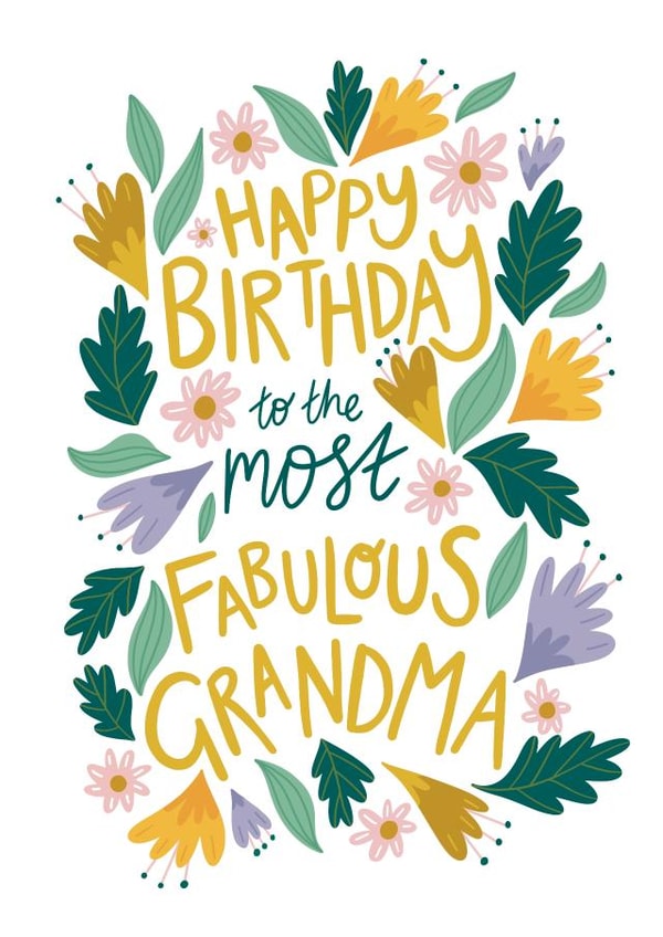 Fabulous Grandma Birthday Card - Pretty Floral Birthday Card for Grandma created by Christine Cuddihy Illustration
