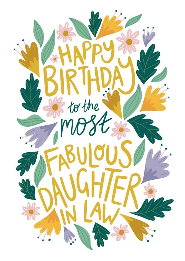 Fabulous Daughter In Law Birthday Card - Pretty Floral Card for Daughter-In-Law created by Christine Cuddihy Illustration