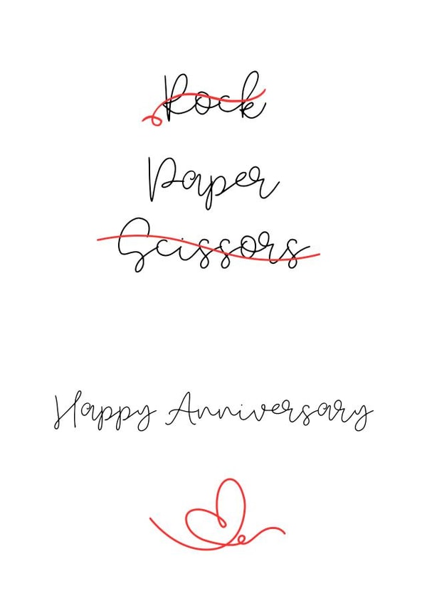 First Year Wedding Anniversary Card - Rock Paper Scissors, for husband or wife created by Pickhaver Cards
