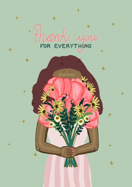 Flower thank you card card