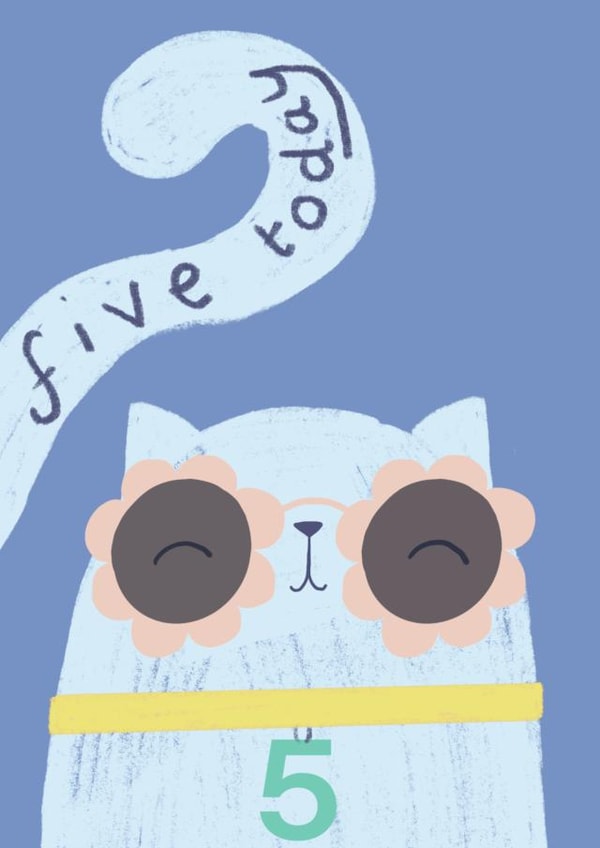Cute Birthday Card - 5th - Cat created by Vicky Carpenter