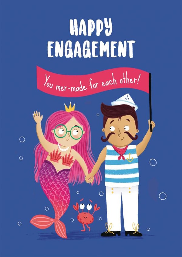 Funny Engagement Card - Mermaid and Sailor created by Hannah Jayne Lewin