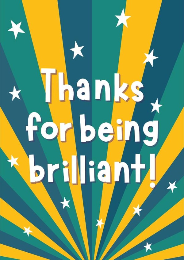 Funky gender neutral thank you card - "Thanks for being brilliant!" created by Kate Lanxon