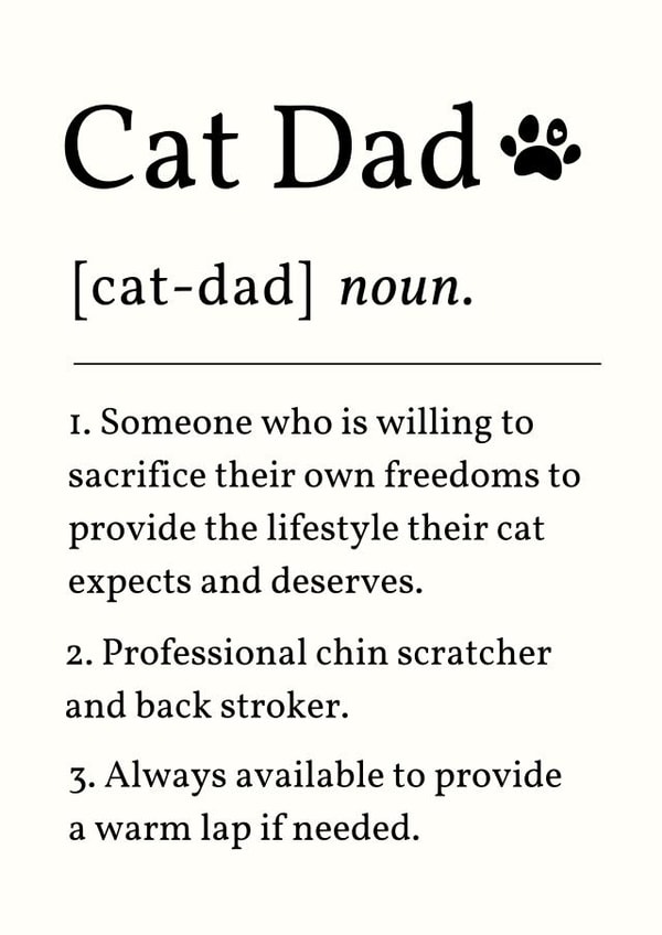 Funny Father's Day Card - Cat Dad - Noun created by Sundiva Designs
