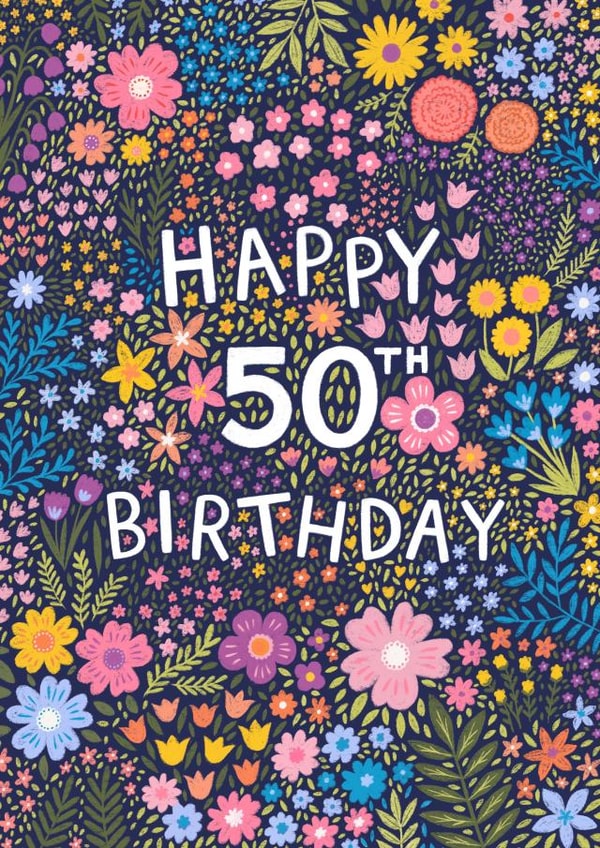 Pretty Birthday Card - Floral 50th created by Pear Tree Press