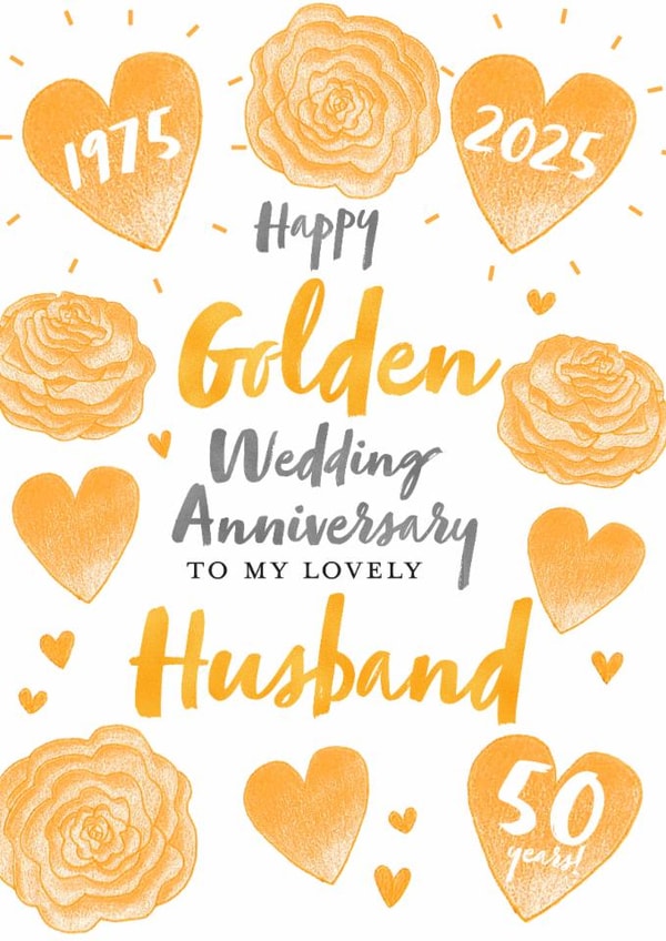 Pretty Anniversary Card - Golden - 50th - Husband created by Juniper and Rose Studio