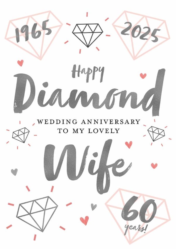 Pretty Anniversary Card - Diamond - 60th - Wife created by Juniper and Rose Studio