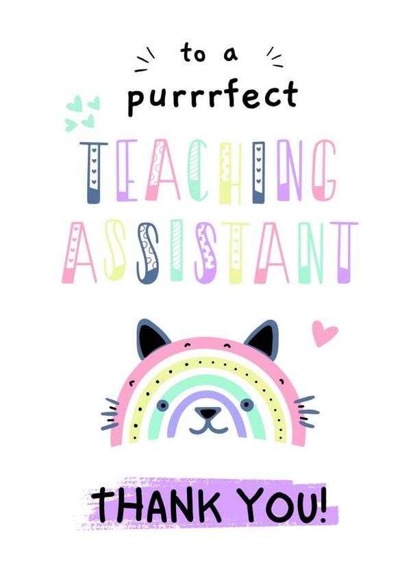 Cute Thank You Card For Teaching Assistant - Purrrfect Pastel Cat Rainbow Card created by Poppabelles