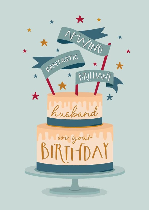 Cute Birthday Card - Amazing, fantastic, brilliant Husband created by The Pattern Press